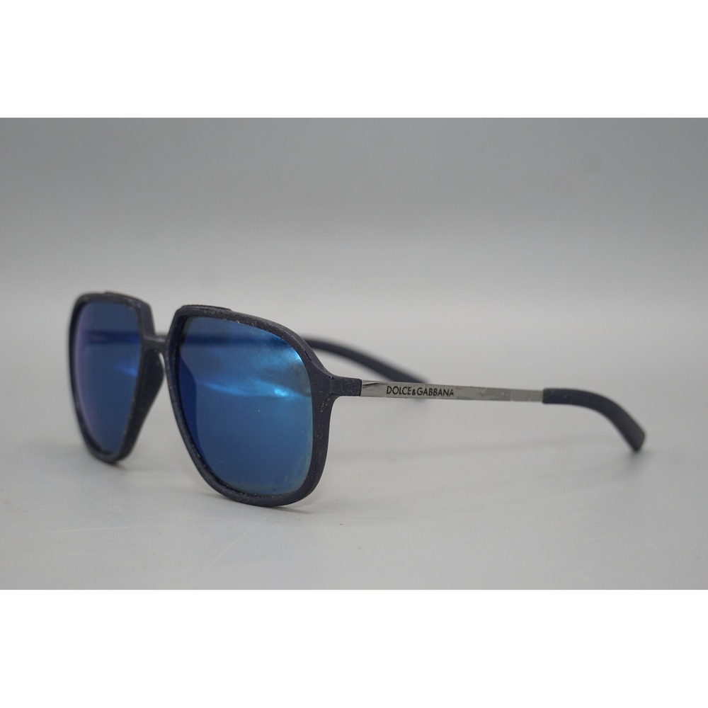Dolce & Gabbana Navigator Sunglasses Blue Mirrored Lens Silver Metal Temples